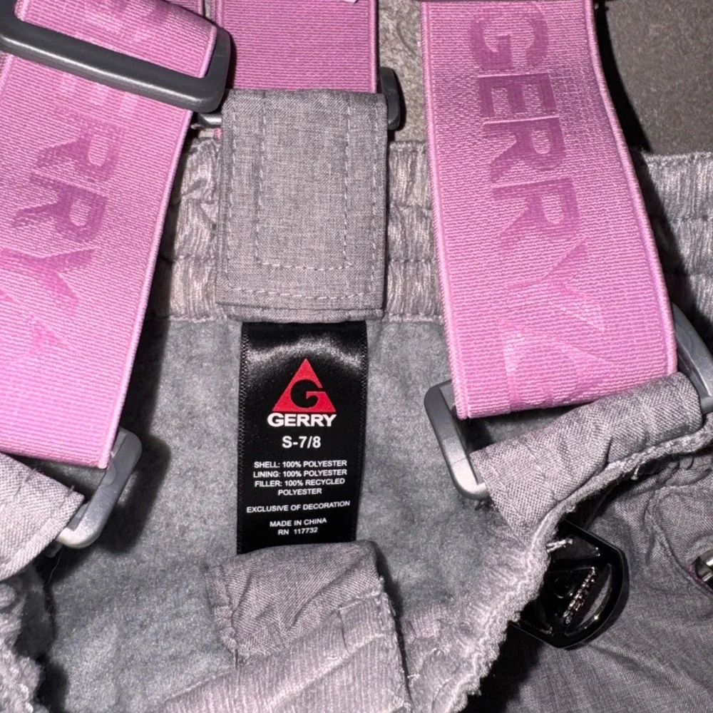 Gerry Snow Pants Kids Small 7/8 Grey Purple Excellent Insulated Suspenders